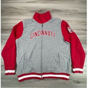 47 Brand Cincinnati Reds Mr Redlegs Varsity Full Zip Fleece Jacket Gray Mens XL